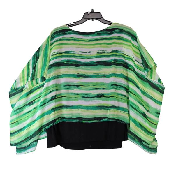 IN Studio Green Black Sheer Poncho Overlay Blouse Women's Plus Size 1X Boho Chic - Picture 2 of 10